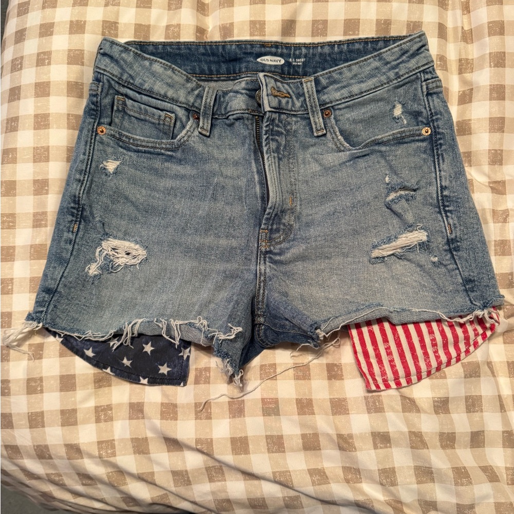 Old Navy Women’s  OG Short High Rise Denim Shorts with American Flag Accents